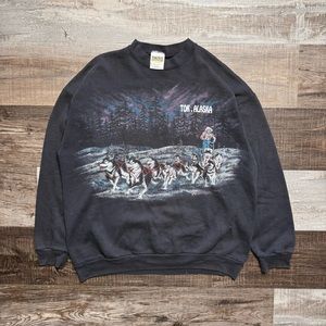 Vintage Wolf Sweatshirt Extra Large Blue  Pullover All Over Print Alaska